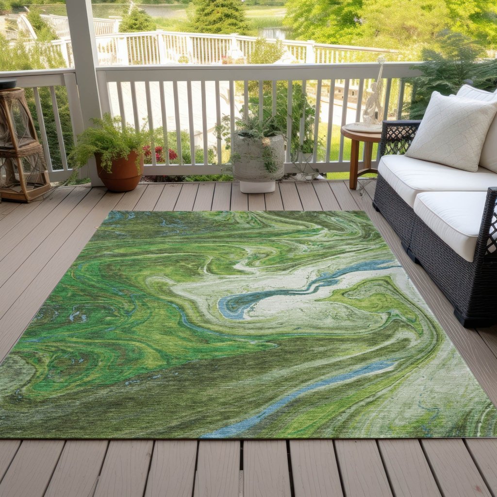 Malika Green Washable Indoor - Outdoor Rug - LOOMLAN - LOOMLAN Rugs - Outdoor Rugs