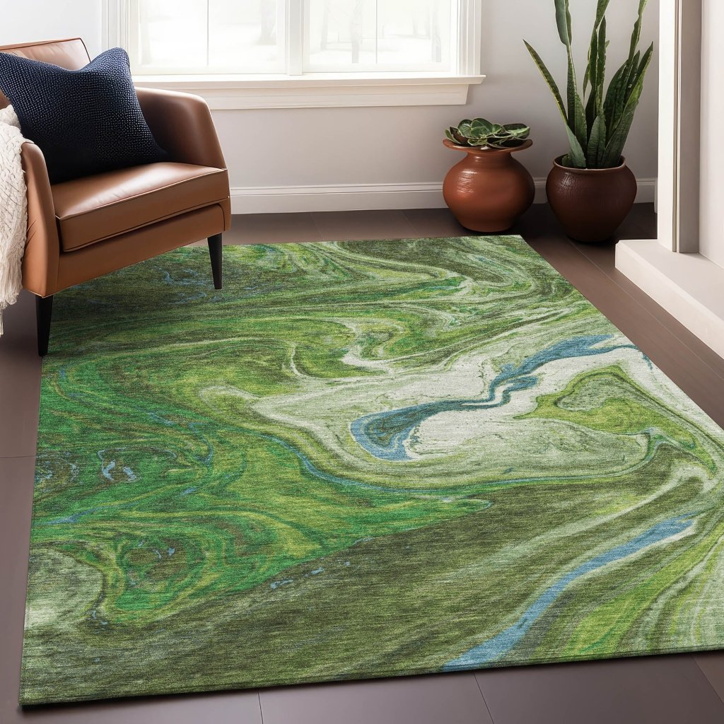 Malika Green Washable Indoor - Outdoor Rug - LOOMLAN - LOOMLAN Rugs - Outdoor Rugs