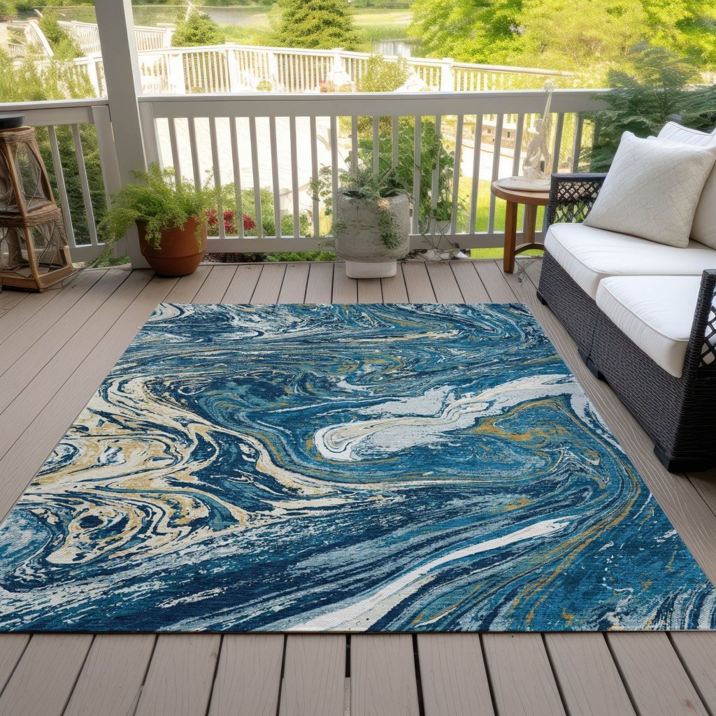 LOOMLAN Rugs Malika Navy Washable Indoor-Outdoor Rug