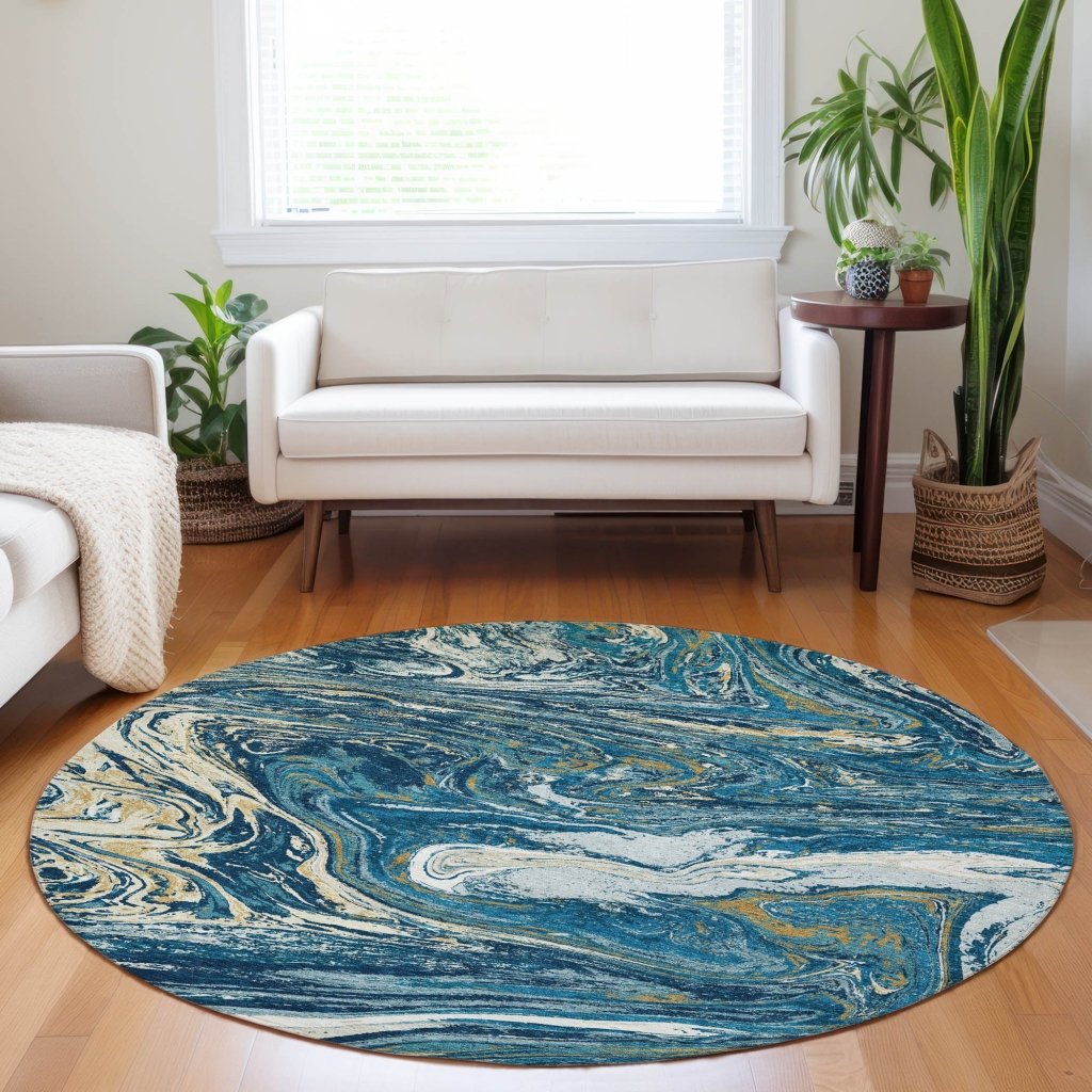 LOOMLAN Rugs Malika Navy Washable Indoor-Outdoor Rug