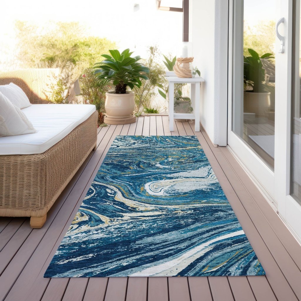 LOOMLAN Rugs Malika Navy Washable Indoor-Outdoor Rug