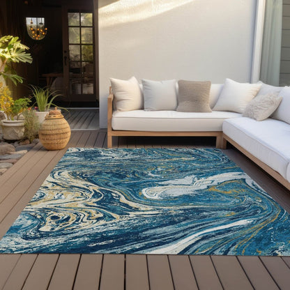 LOOMLAN Rugs Malika Navy Washable Indoor-Outdoor Rug