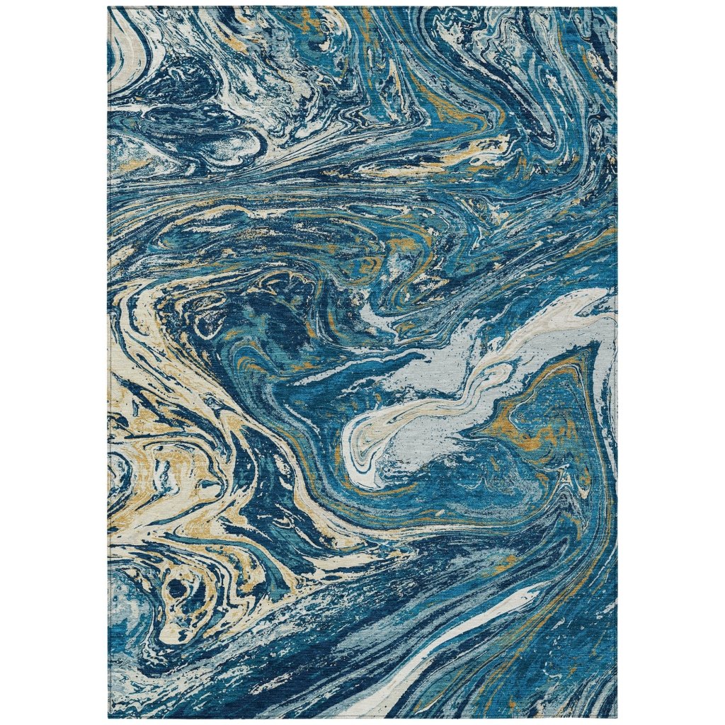 LOOMLAN Rugs Malika Navy Washable Indoor-Outdoor Rug