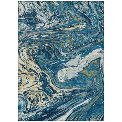 LOOMLAN Rugs Malika Navy Washable Indoor-Outdoor Rug