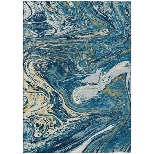 LOOMLAN Rugs Malika Navy Washable Indoor-Outdoor Rug