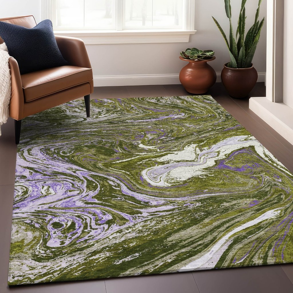 LOOMLAN Rugs Malika Olive Washable Indoor-Outdoor Rug