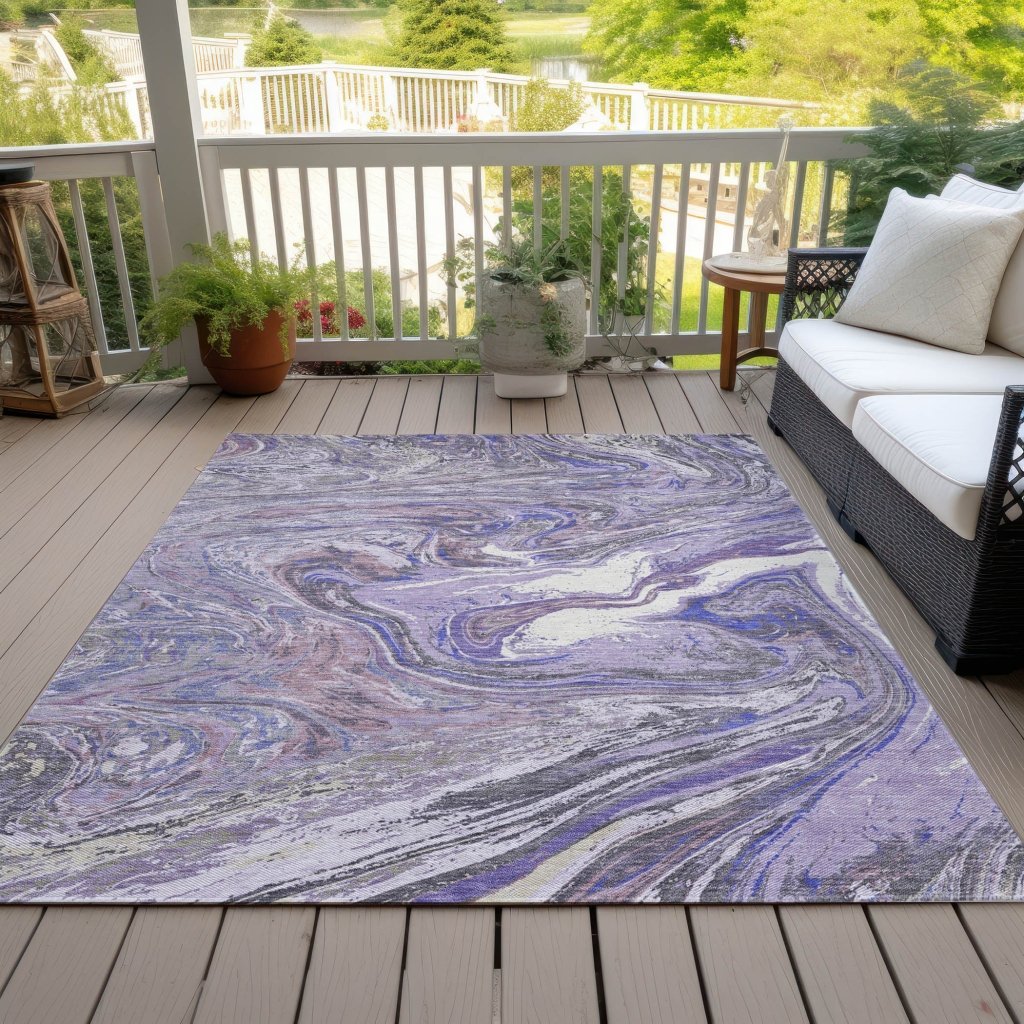 LOOMLAN Rugs Malika Purple Washable Indoor-Outdoor Rug