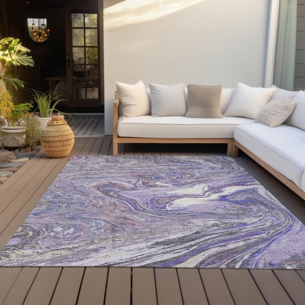 LOOMLAN Rugs Malika Purple Washable Indoor-Outdoor Rug