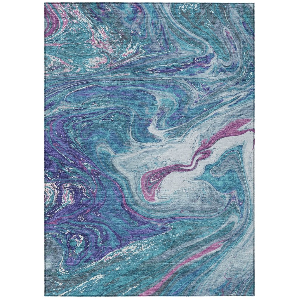 LOOMLAN Rugs Malika Teal Washable Indoor-Outdoor Rug