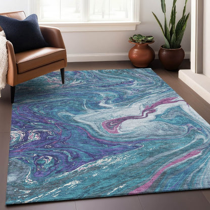 LOOMLAN Rugs Malika Teal Washable Indoor-Outdoor Rug