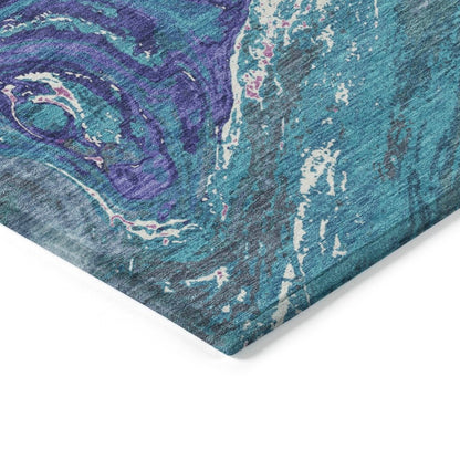 LOOMLAN Rugs Malika Teal Washable Indoor-Outdoor Rug