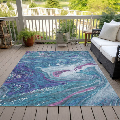 LOOMLAN Rugs Malika Teal Washable Indoor-Outdoor Rug