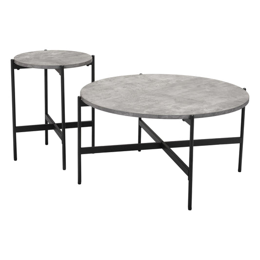 Malo Coffee Table Set Gray & Black - Sideboards and Things Brand_Zuo Modern, Color_Black, Color_Gray, Depth_30-40, Finish_Powder Coated, Height_10-20, Materials_Metal, Materials_Wood, Metal Type_Steel, Product Type_Coffee Table, Width_30-40, Wood Species_MDF