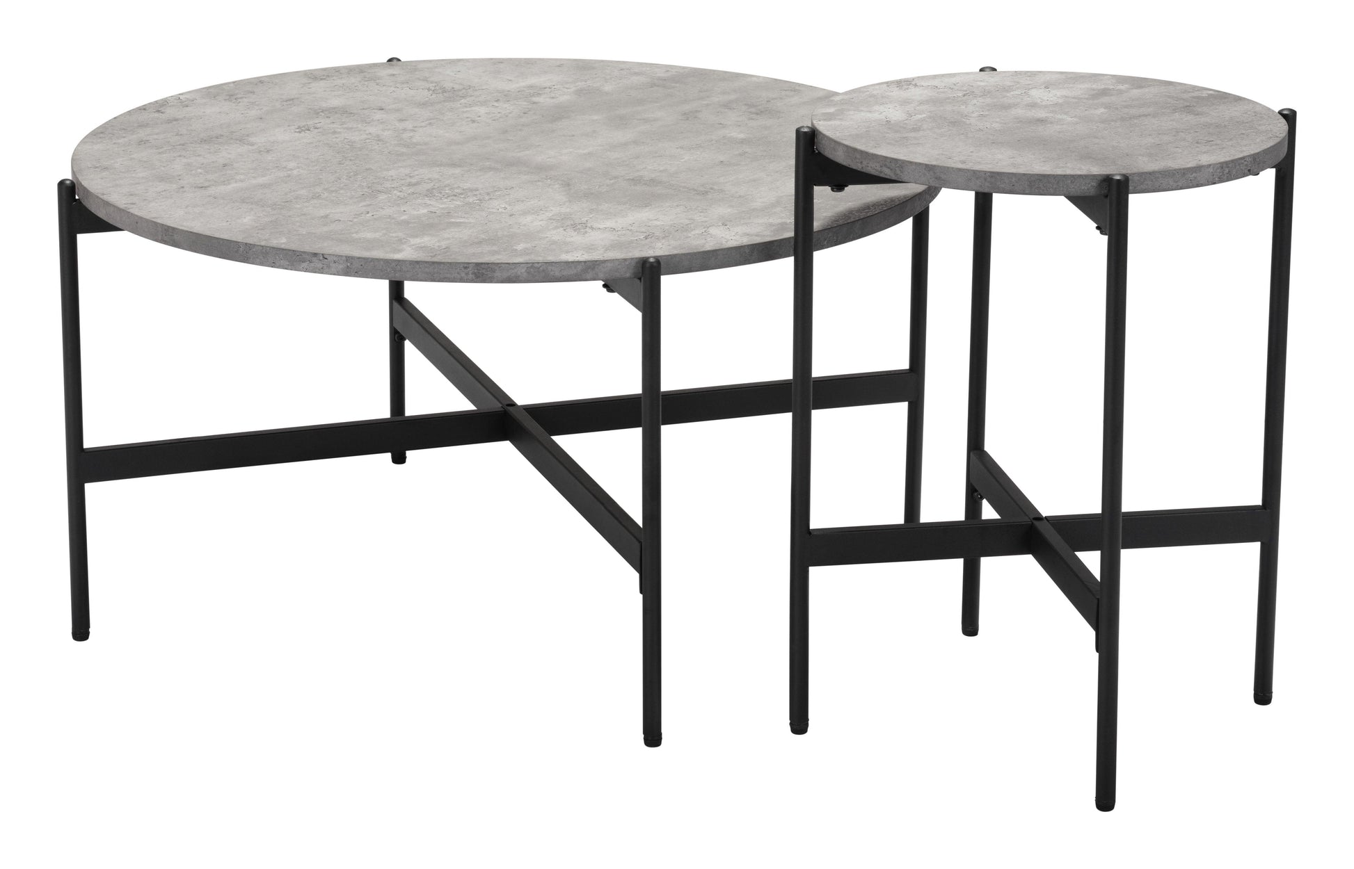 Malo Coffee Table Set Gray & Black - Sideboards and Things Brand_Zuo Modern, Color_Black, Color_Gray, Depth_30-40, Finish_Powder Coated, Height_10-20, Materials_Metal, Materials_Wood, Metal Type_Steel, Product Type_Coffee Table, Width_30-40, Wood Species_MDF