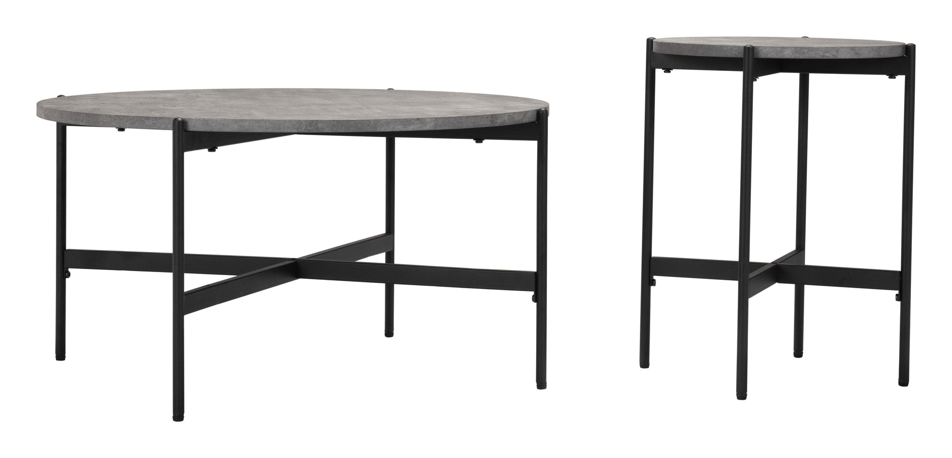 Malo Coffee Table Set Gray & Black - Sideboards and Things Brand_Zuo Modern, Color_Black, Color_Gray, Depth_30-40, Finish_Powder Coated, Height_10-20, Materials_Metal, Materials_Wood, Metal Type_Steel, Product Type_Coffee Table, Width_30-40, Wood Species_MDF