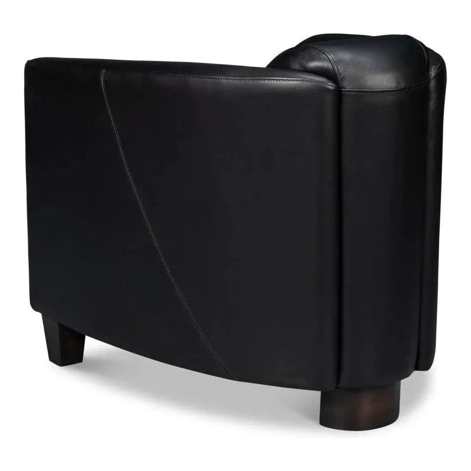 Sarreid Mandy Wood and Leather Black Arm Chair