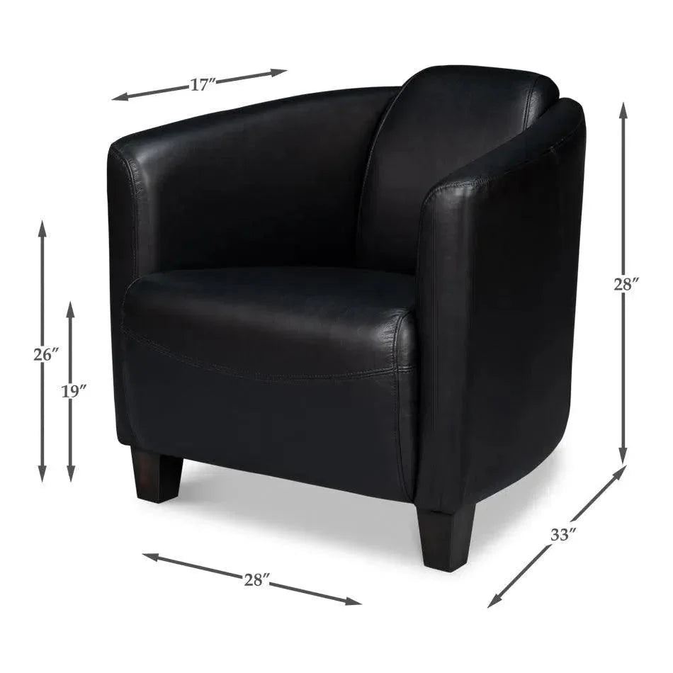 Sarreid Mandy Wood and Leather Black Arm Chair