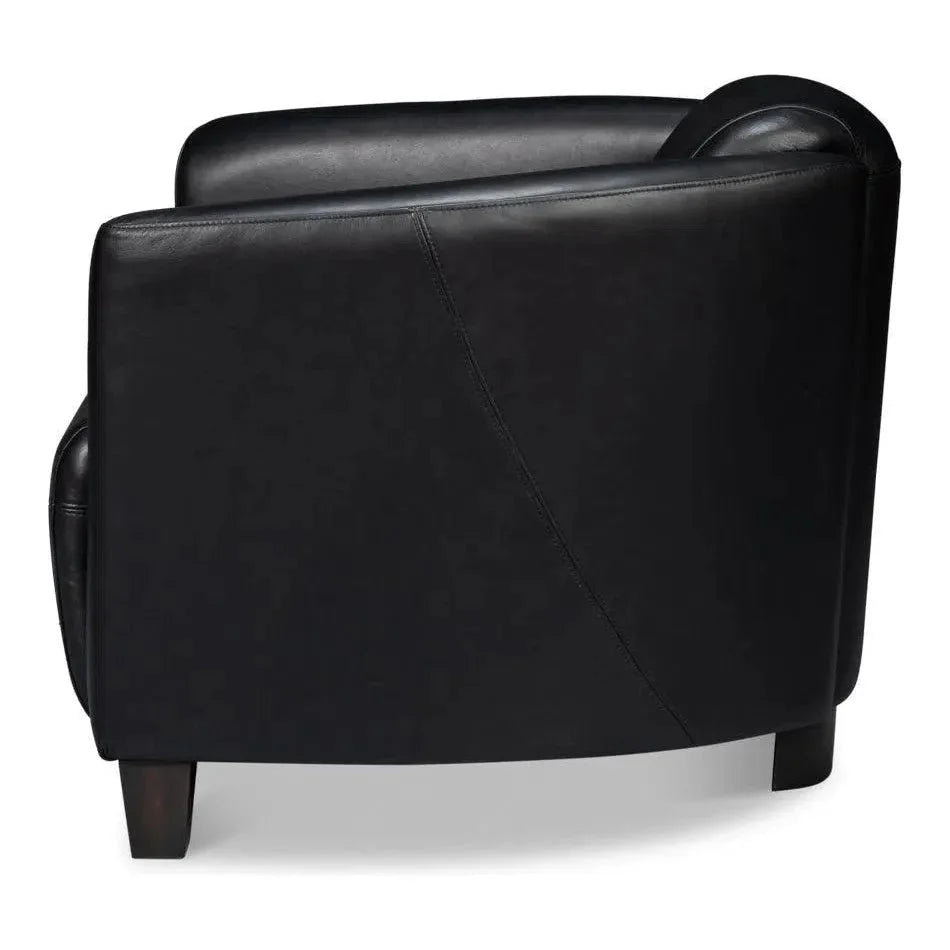 Sarreid Mandy Wood and Leather Black Arm Chair