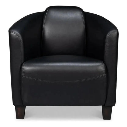 Sarreid Mandy Wood and Leather Black Arm Chair