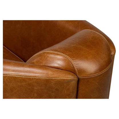 Mandy Wood and Leather Brown Arm Chair - LOOMLAN - Sarreid - Club Chairs