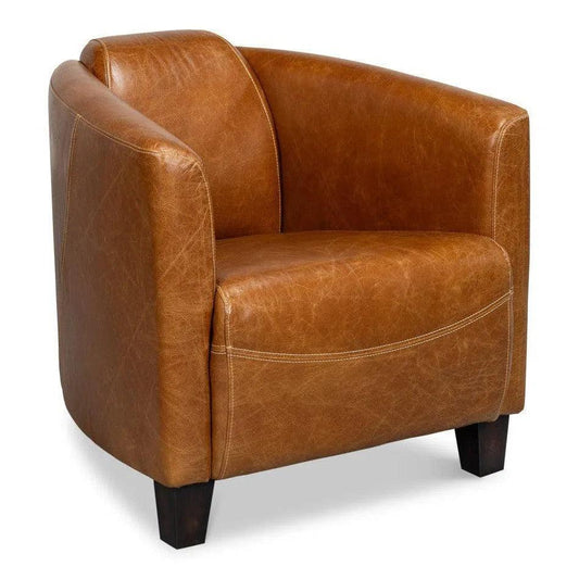 Sarreid Mandy Wood and Leather Brown Arm Chair
