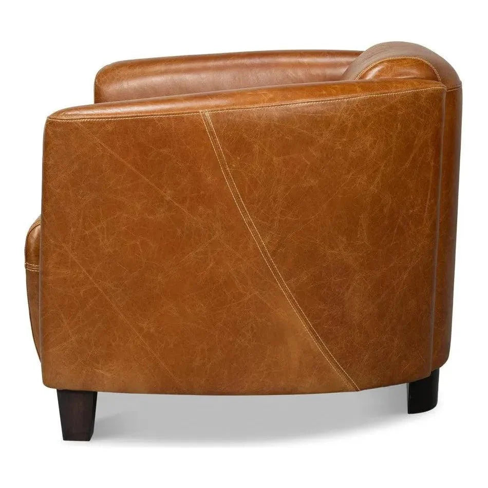 Mandy Wood and Leather Brown Arm Chair - LOOMLAN - Sarreid - Club Chairs