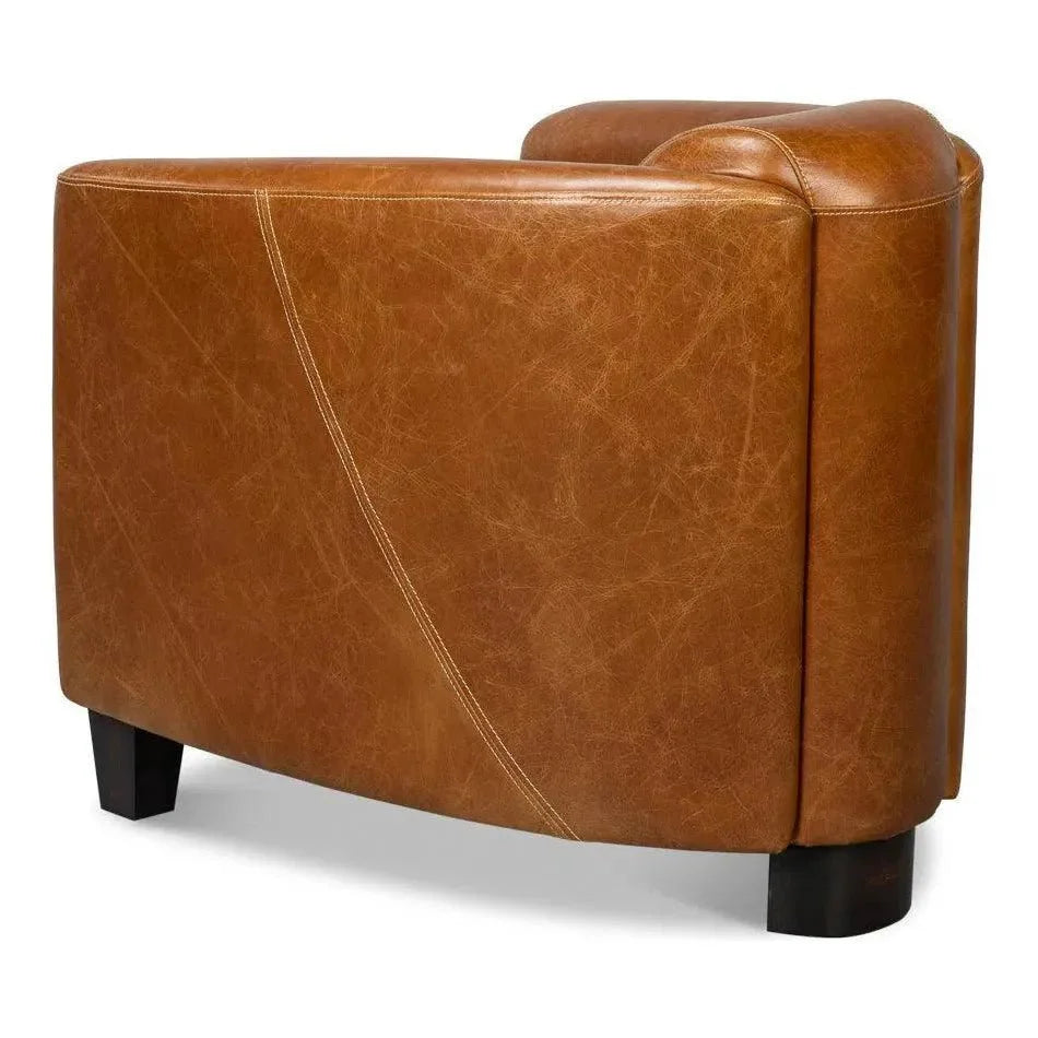 Mandy Wood and Leather Brown Arm Chair - LOOMLAN - Sarreid - Club Chairs