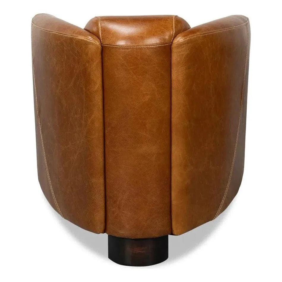 Mandy Wood and Leather Brown Arm Chair - LOOMLAN - Sarreid - Club Chairs
