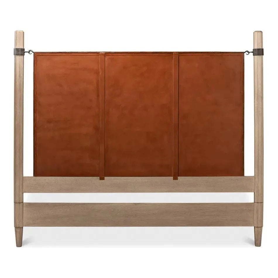 Sarreid Marcus King Bed Frame Brown Leather