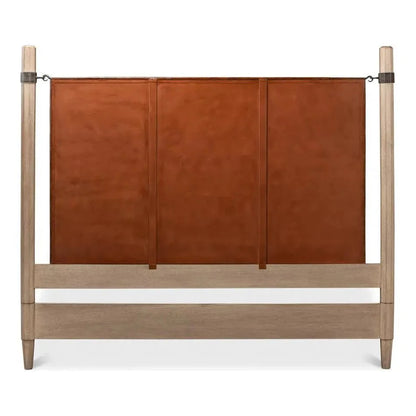 Sarreid Marcus King Bed Frame Brown Leather
