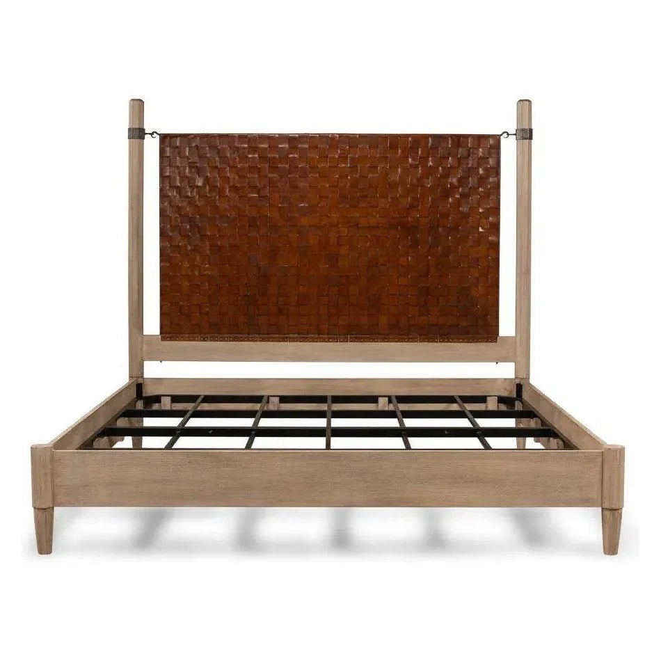 Sarreid Marcus King Bed Frame Brown Leather