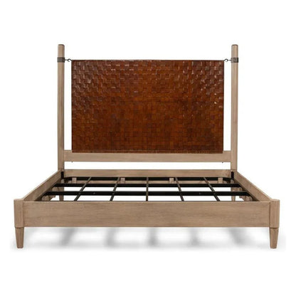Sarreid Marcus King Bed Frame Brown Leather