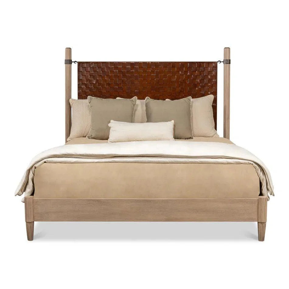 Sarreid Marcus King Bed Frame Brown Leather