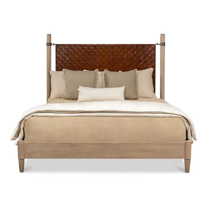 Sarreid Marcus King Bed Frame Brown Leather