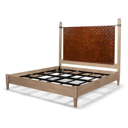 Sarreid Marcus King Bed Frame Brown Leather