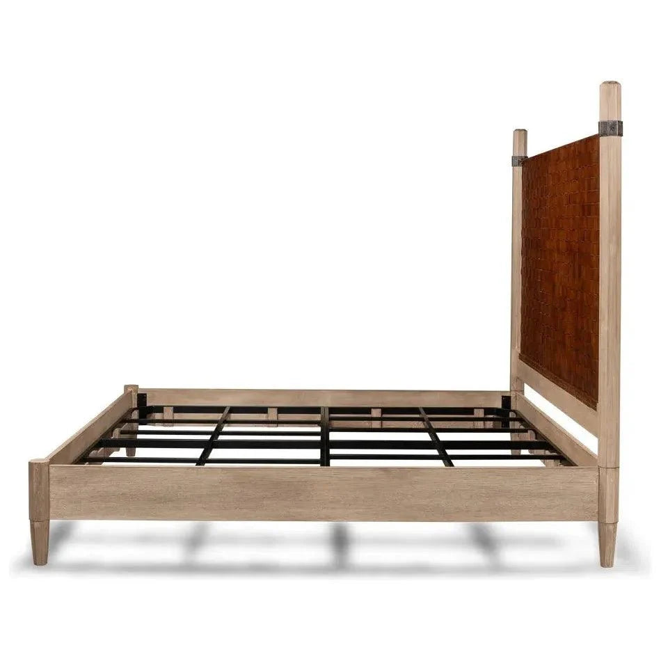 Sarreid Marcus King Bed Frame Brown Leather