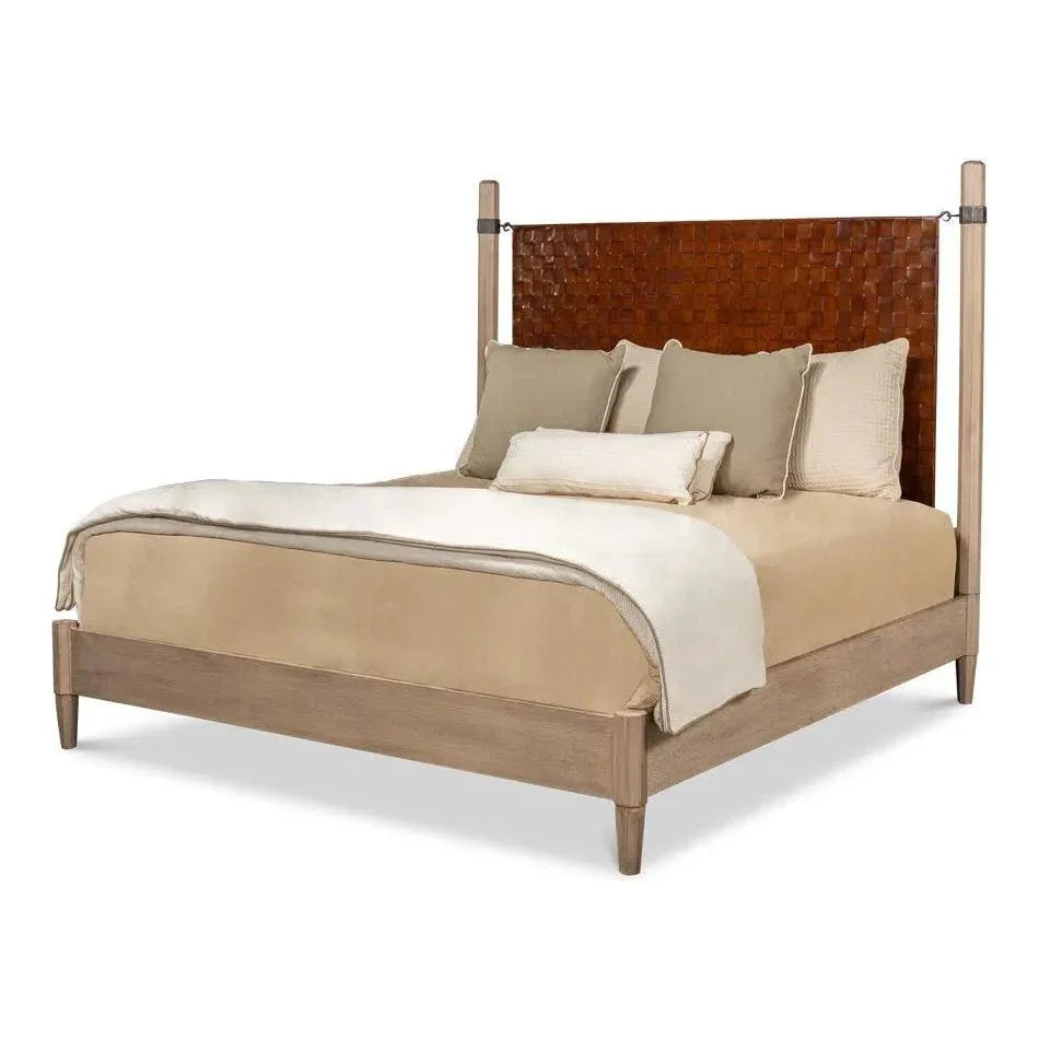 Sarreid Marcus King Bed Frame Brown Leather