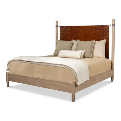 Sarreid Marcus King Bed Frame Brown Leather