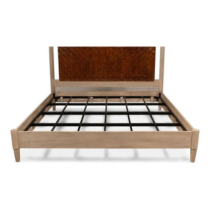 Sarreid Marcus King Bed Frame Brown Leather