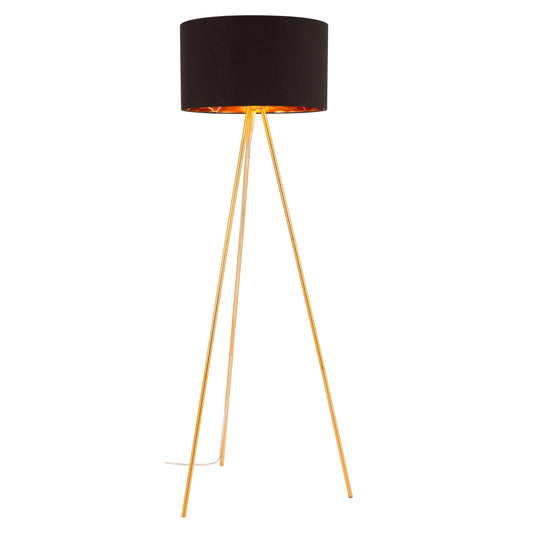 Mariel Floor Lamp Black & Gold - Sideboards and Things Brand_Zuo Modern, Color_Black, Color_Gold, Depth_20-30, Finish_Polished, Height_60-70, Materials_Metal, Metal Type_Steel, Product Type_Floor Lamp, Upholstery Type_Fabric Blend, Upholstery Type_Polyester, Width_20-30