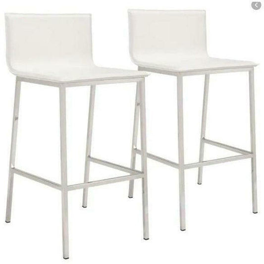 Marina Barstool (Set of 2) White - Sideboards and Things Back Type_With Back, Brand_Zuo Modern, Color_Silver, Color_White, Depth_20-30, Height_30-40, Materials_Metal, Materials_Upholstery, Metal Type_Steel, Number of Pieces_2PC Set, Product Type_Bar Height, Upholstery Type_Leather, Upholstery Type_Vegan Leather, Width_10-20