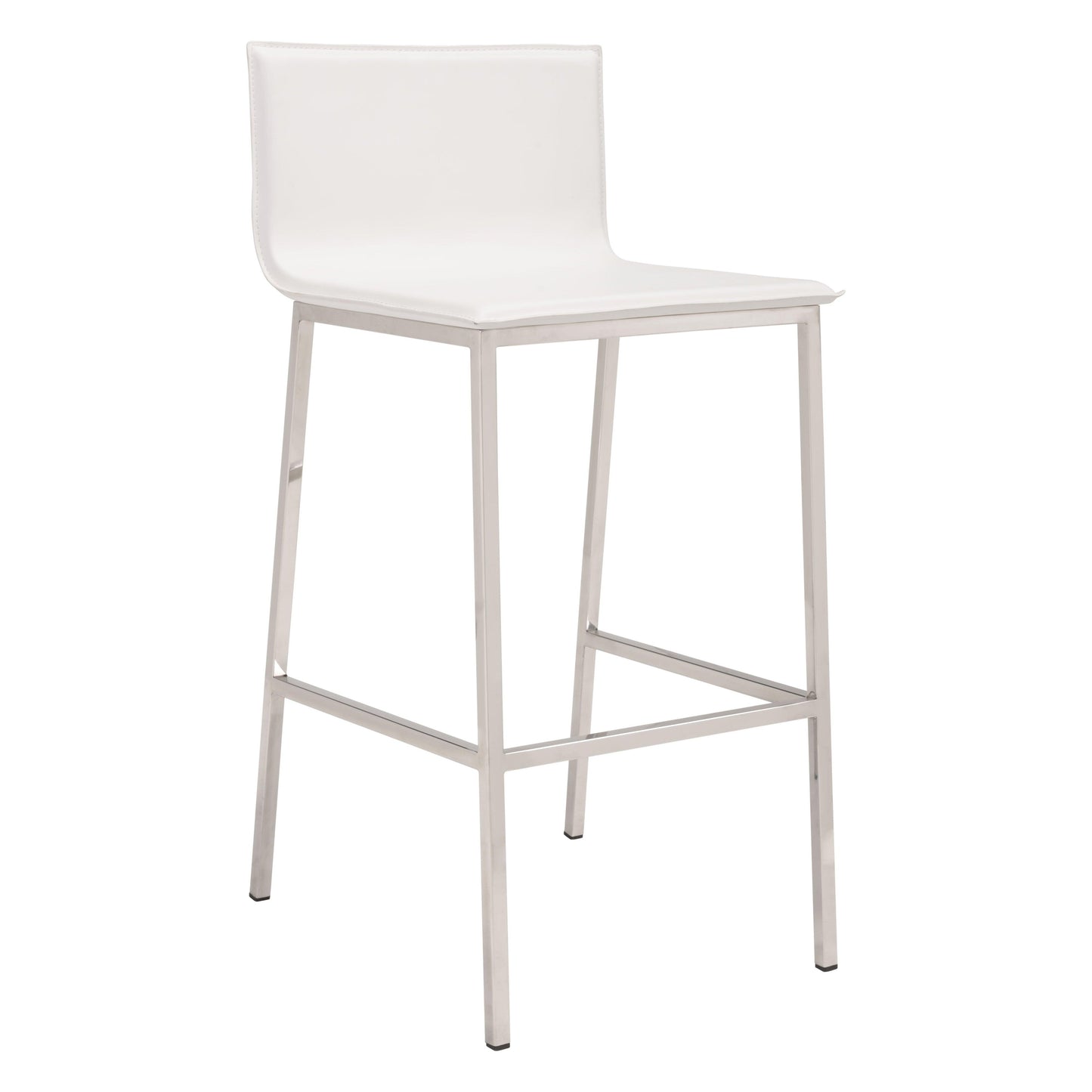Marina Barstool (Set of 2) White - Sideboards and Things Back Type_With Back, Brand_Zuo Modern, Color_Silver, Color_White, Depth_20-30, Height_30-40, Materials_Metal, Materials_Upholstery, Metal Type_Steel, Number of Pieces_2PC Set, Product Type_Bar Height, Upholstery Type_Leather, Upholstery Type_Vegan Leather, Width_10-20
