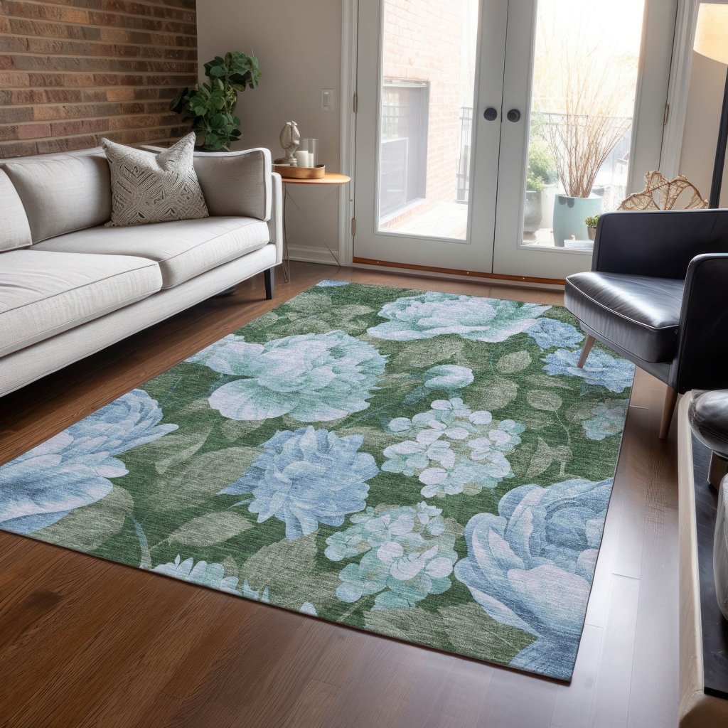 LOOMLAN Rugs Maroque Blue Washable Indoor-Outdoor Rug