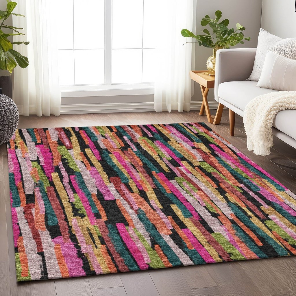 LOOMLAN Rugs Marrah Pink Washable Indoor-Outdoor Rug