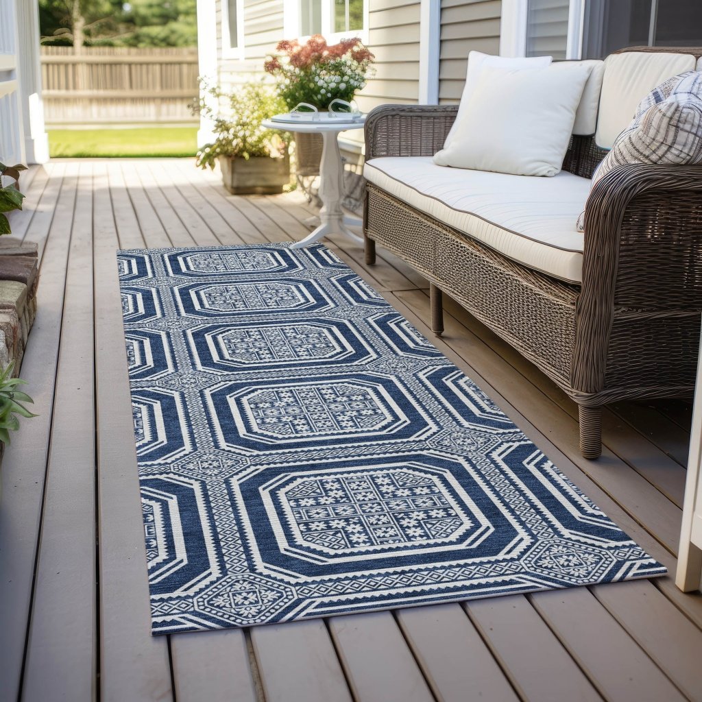 LOOMLAN Rugs Maruna Blue Washable Indoor-Outdoor Rug