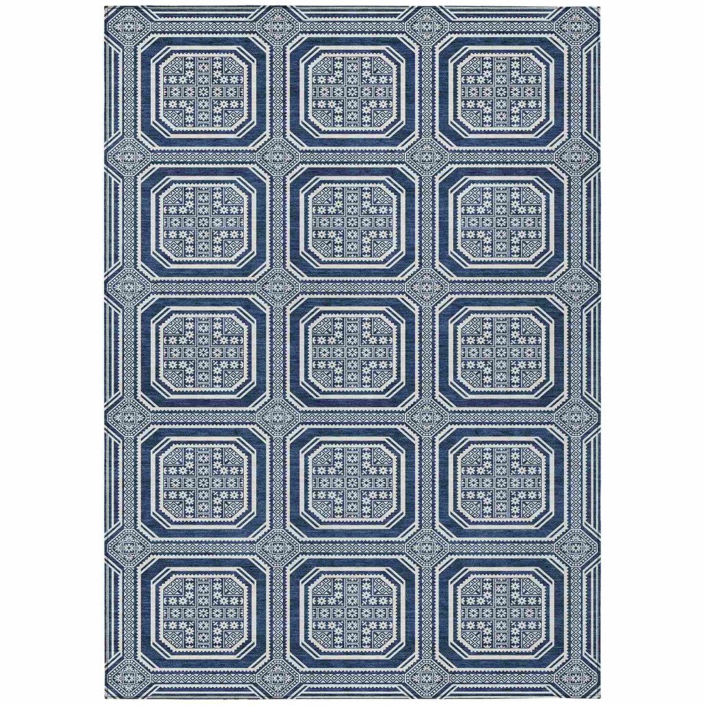 LOOMLAN Rugs Maruna Blue Washable Indoor-Outdoor Rug