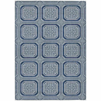 LOOMLAN Rugs Maruna Blue Washable Indoor-Outdoor Rug