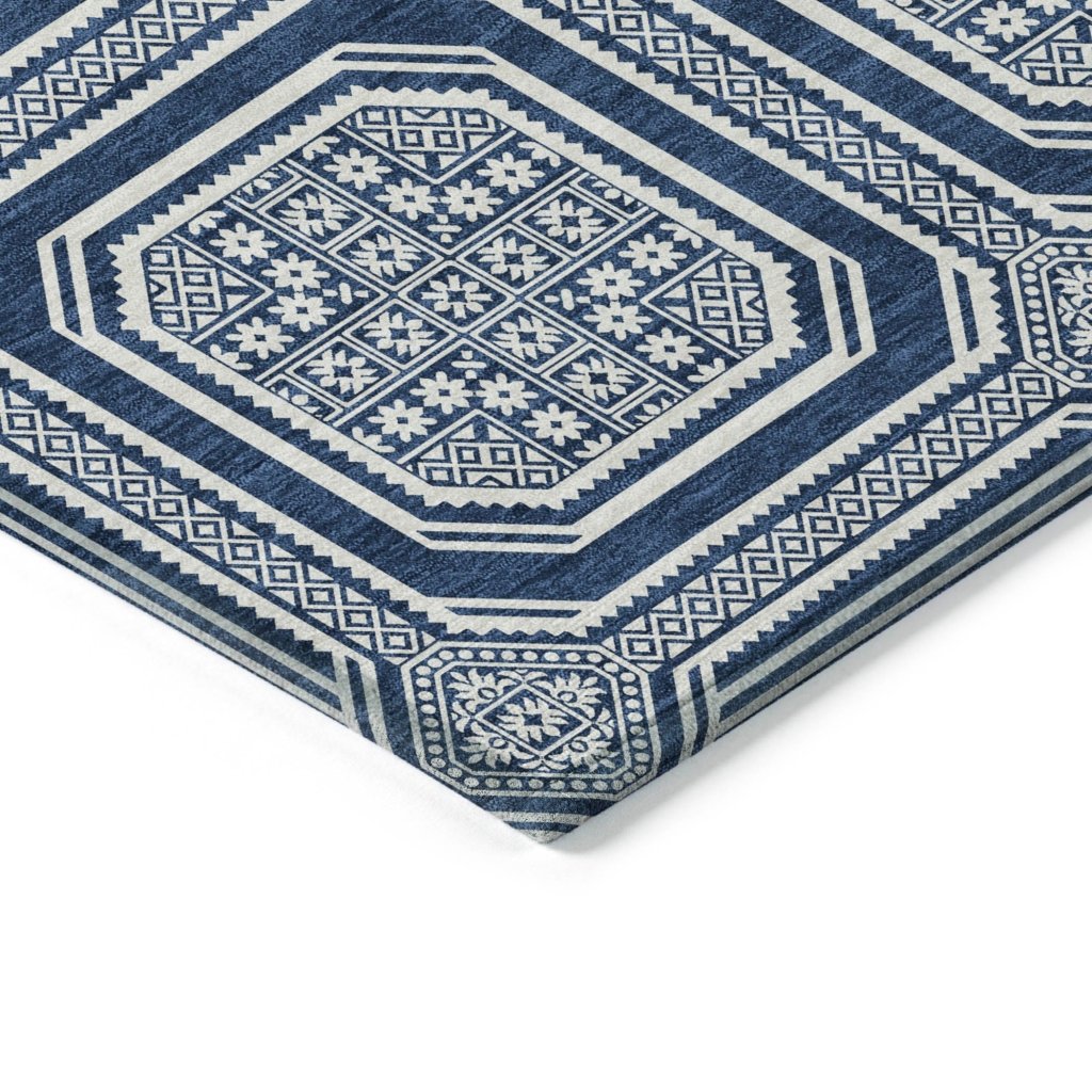 LOOMLAN Rugs Maruna Blue Washable Indoor-Outdoor Rug