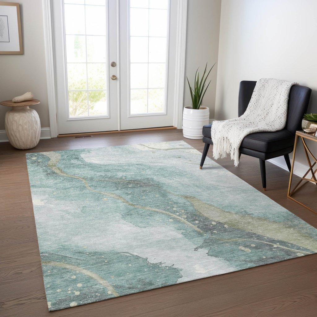 LOOMLAN Rugs Marvelle Teal Washable Indoor-Outdoor Rug