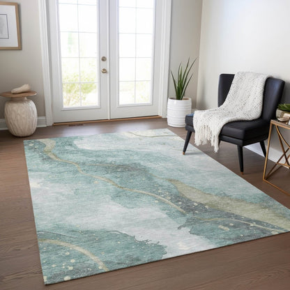 LOOMLAN Rugs Marvelle Teal Washable Indoor-Outdoor Rug